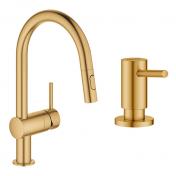 Grohe Minta New k�kkenarmatur m/udtr�k og s�bedispenser - B�rstet cool sunrise