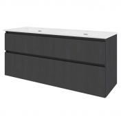 Sanibell Proline 140 m�bels�t m/asymmetriske skuffer og dobbeltvask - Sort eg