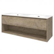 Sanibell Proline 140 m�bels�t m/skuffe, hylde og dobbeltvask - Uden hanehul - R� eg