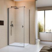 Strømberg Noma 135 fast brusevæg m/svingdør til venstre - 80 x 80 - Klar glas/børstet gunmetal