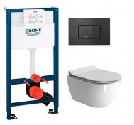 GSI Pura RIMless toiletpakke inkl. s�de m/soft-close, mellem cisterne og mat sort betjening