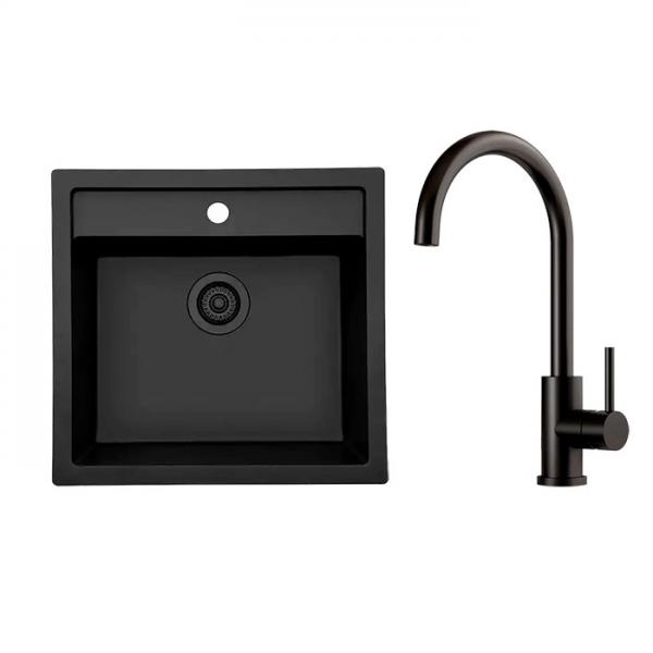 Lavabo Jupiter k&oslash;kkenvask m/Kubus RS k&oslash;kkenarmatur - Mat sort