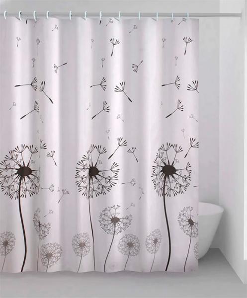 Hefe badeforhæng m/sort blomst 120 x 200 cm Hefe badeforhæng m/sort blomst 120 x 200 cm
