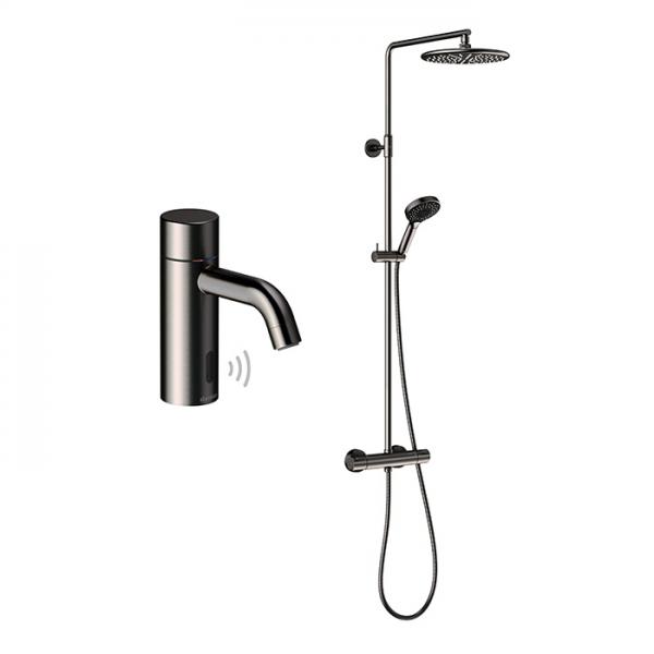 Damixa Silhouet Touchless komplet pakke til bad m/hovedbruser - B&oslash;rstet grafitgr&aring;