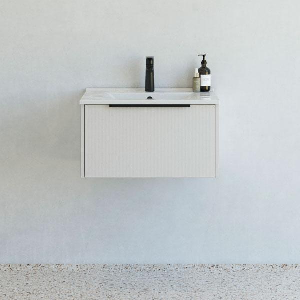 Dansani Mido+ Classic 61 m&oslash;bels&aelig;t m/Amber vask og 1 skuffe - Striber/mat sand