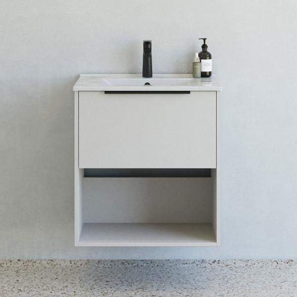 Dansani Mido+ Classic 61 m&oslash;bels&aelig;t m/Amber vask, 1 skuffe og &aring;bent rum - Mat sand