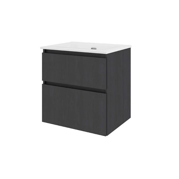 Sanibell Proline 60 m&oslash;bels&aelig;t m/2 asymmetriske skuffer - Uden hanehul - Sort eg