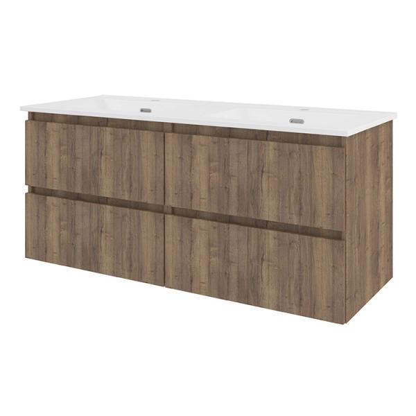 Sanibell Proline 120 møbelsæt m/lameller, 4 skuffer og dobbeltvask - Terra eg Sanibell Proline 120 møbelsæt m/lameller, 4 skuffer og dobbeltvask - Terra eg