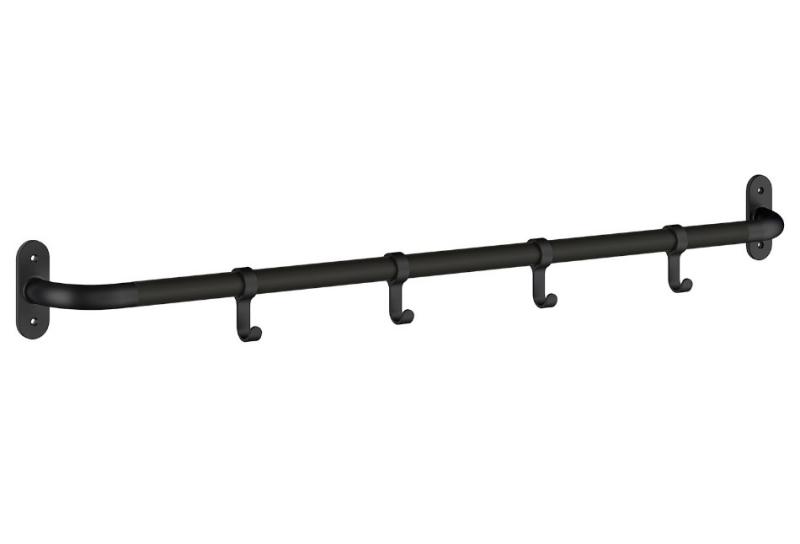 Beslagsboden knager&aelig;kke m/4 knager - 1000 mm - Mat sort