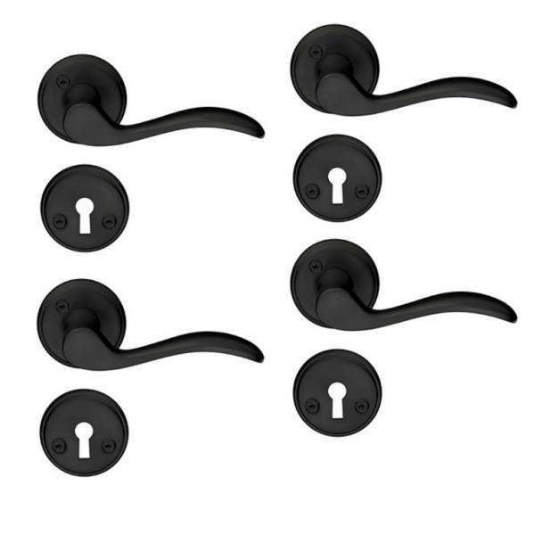 Beslagsboden vintage indend&oslash;rs d&oslash;rgreb inkl n&oslash;gleskilt - Mat sort - S&aelig;t &aacute; 4 stk