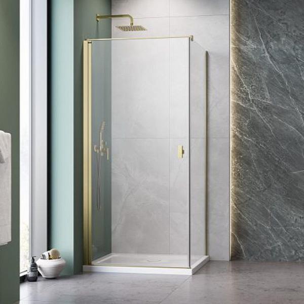 Str&oslash;mberg Noma 135 fast brusev&aelig;g m/svingd&oslash;r til venstre - 80 x 80 - Klar glas/b&oslash;rstet messing