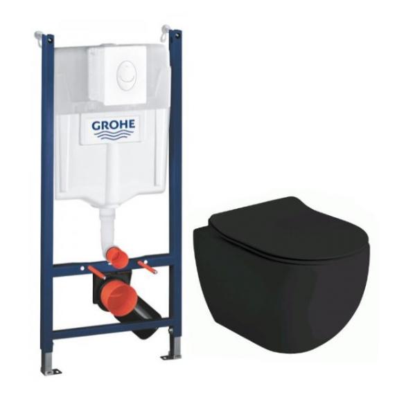 Lavabo Glomp Mat sort rimless toiletpakke inkl. sæde m/soft-close, cisterne og hvid betjening Lavabo Glomp Mat sort rimless toiletpakke inkl. sæde m/soft-close, cisterne og hvid betjening