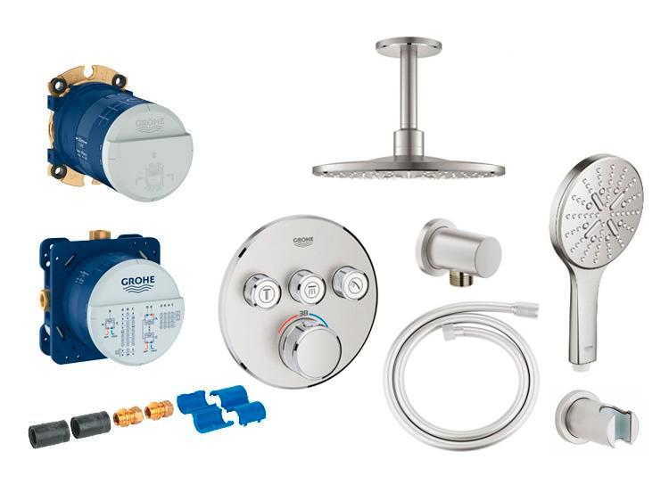 Grohe SmartControl komplet brusesystem med SmartActive brus til indbygning/loft - Steel Grohe SmartControl komplet brusesystem med SmartActive brus til indbygning/loft - Steel