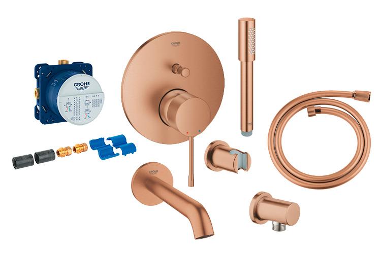 Grohe Essence komplet indbygningspakke til badekar - B&oslash;rstet warm sunset
