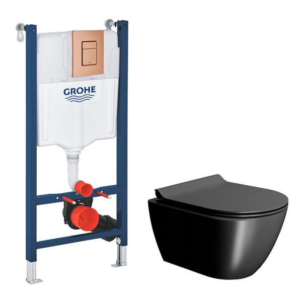 GSI Pura Ardesia 50 toiletpakke inkl. s&aelig;de m. softclose, cisterne og kobber betjening