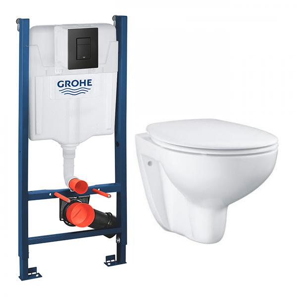 Grohe Bau Rimless toiletpakke inkl. sæde m/softclose, cisterne og sort betjening Grohe Bau Rimless toiletpakke inkl. sæde m/softclose, cisterne og sort betjening