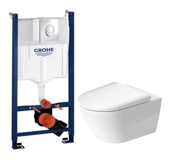 Duravit D-neo Rimless toiletpakke inkl. s&aelig;de m/soft-close, cisterne og krom betjening