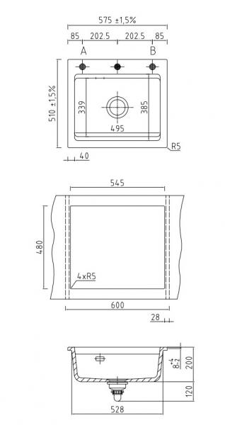 Lavabo Kara 57 keramik k&oslash;kkenvask - Mat sort m/kobber afl&oslash;b