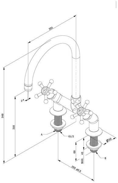 Toni Christiansborg 2-huls k&oslash;kkenbatteri 45 grader - Krom