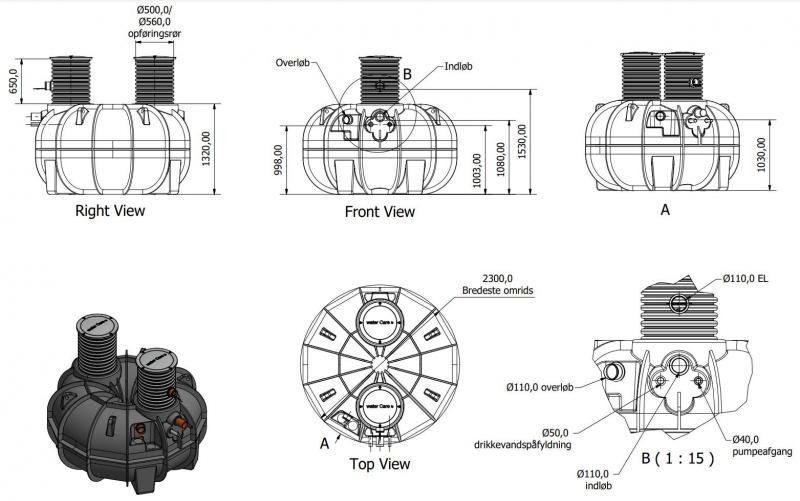 Watercare komplet regnvandsanl&aelig;g til hus 3300L