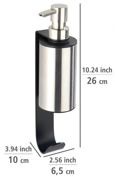 Wenko Telde sæbedispenser m/krog - Rustfri stål/sort - Skruefri Wenko Telde sæbedispenser m/krog - Rustfri stål/sort - Skruefri
