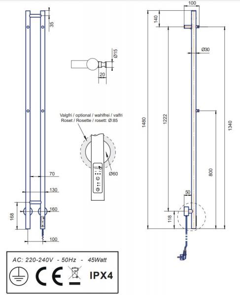 Kriss Twin elektrisk h&aring;ndkl&aelig;det&oslash;rrer 13x148 cm - Mat sort