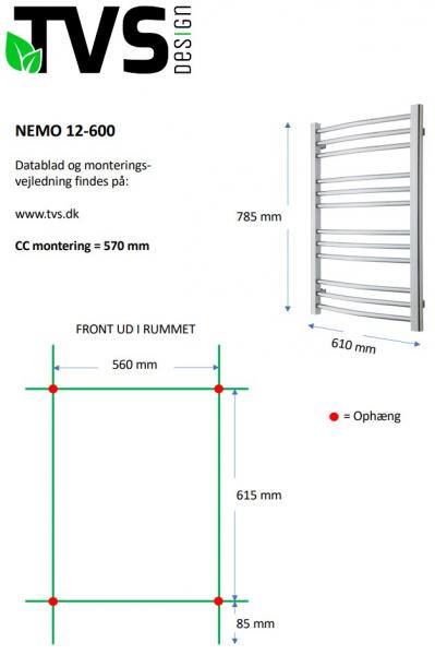 TVS Nemo 12 h&aring;ndkl&aelig;det&oslash;rrer - 61x78,5 cm - Sort