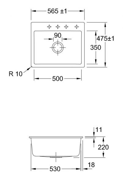 Villeroy & Boch Subway 60 S Flat køkkenvask i porcelæn t/planlimning Villeroy & Boch Subway 60 S Flat køkkenvask i porcelæn t/planlimning