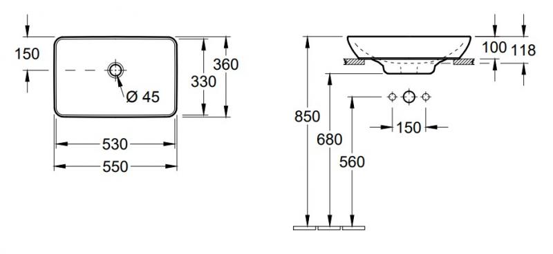 V&B Venticello 56 fritst&aring;ende bowlevask - Med overl&oslash;b