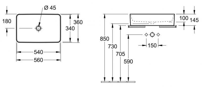 V&B Collaro 56 fritst&aring;ende bowlevask - Uden overl&oslash;b