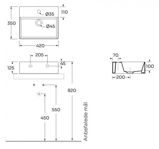 Lavabo Elegance SQ 42 håndvask t/væg eller møbel - Uden overløb Lavabo Elegance SQ 42 håndvask t/væg eller møbel - Uden overløb
