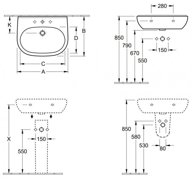 V&B O.novo 60 håndvask t/væg - 1/3 hanehuller V&B O.novo 60 håndvask t/væg - 1/3 hanehuller
