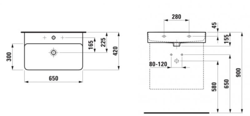 Laufen Val compact 65 h&aring;ndvask t/v&aelig;g eller m&oslash;bel - 1 hanehul