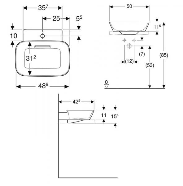 Geberit ONE 50 bowlevask op til v&aelig;g - Uden overl&oslash;b - Uden hanehul - KeraTect