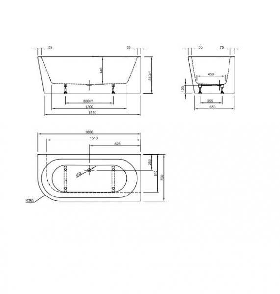 Str&oslash;mberg Lago fritst&aring;ende badekar t/hj&oslash;rne - 165 x 75 - H&oslash;jre