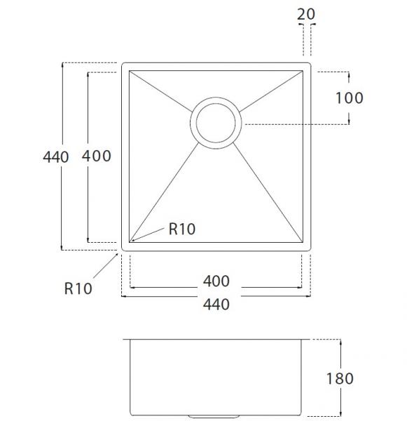 Lavabo Kubus 400 Soft k&oslash;kkenvask - Messing PVD