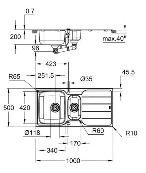 Grohe K500 k&oslash;kkenvask m/skyllesk&aring;l og afl&oslash;bsbakke