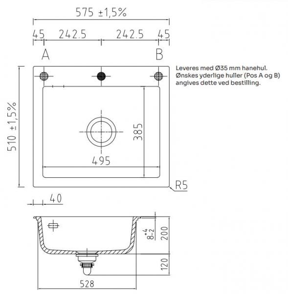 Lavabo Mera 57 porcelænskøkkenvask - Mat hvid/Krom afløb Lavabo Mera 57 porcelænskøkkenvask - Mat hvid/Krom afløb