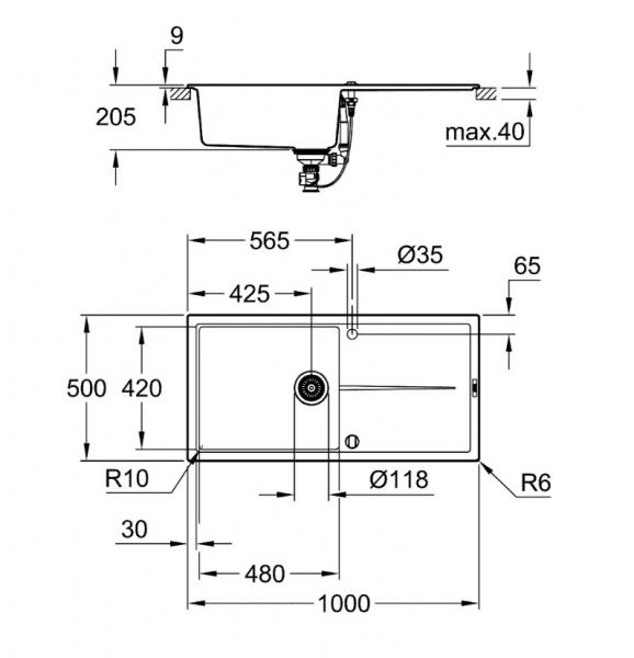 Grohe K400 køkkenvask i komposit 60 m/afløbsbakke - Sort granit Grohe K400 køkkenvask i komposit 60 m/afløbsbakke - Sort granit