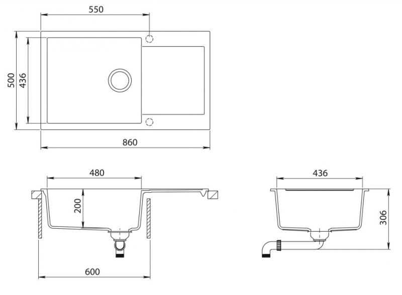 Lavabo Saturn 860 køkkenvask i komposit m/afløbsbakke - Sort/krom Lavabo Saturn 860 køkkenvask i komposit m/afløbsbakke - Sort/krom