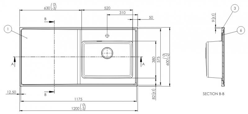 Intra Qube F12 stålbordplade køkkenvask - Højre - 120 cm Intra Qube F12 stålbordplade køkkenvask - Højre - 120 cm