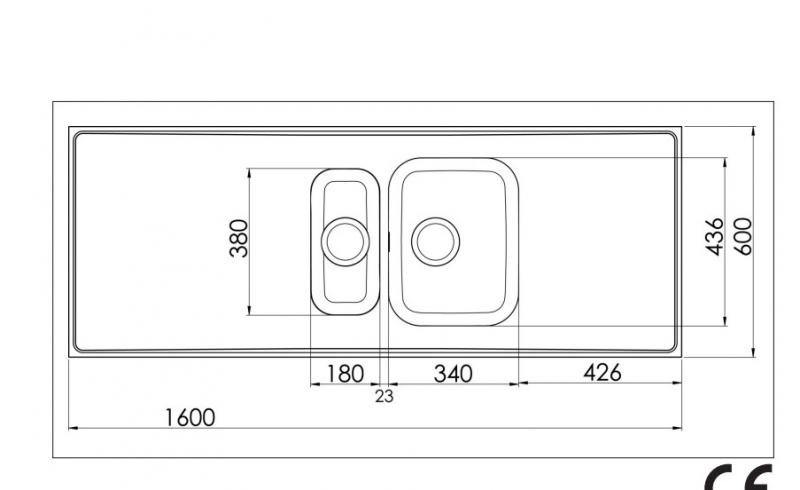 Intra AG16-KV st&aring;lbordplade k&oslash;kkenvask - Vendbar - Dobbelt - 160 cm