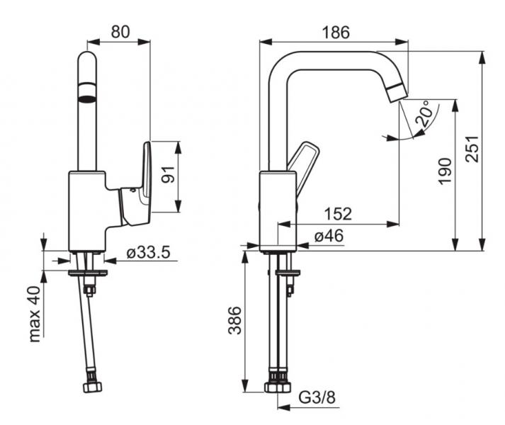 Oras Swea h&aring;ndvaskarmatur u/bundventil m/svingtud - H&oslash;j model