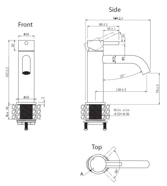 Lavabo Mira 140 RS h&aring;ndvaskarmatur - Mat sort