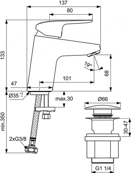 Ideal Standard Ceraflex h&aring;ndvaskbatteri m/push-open bundventil
