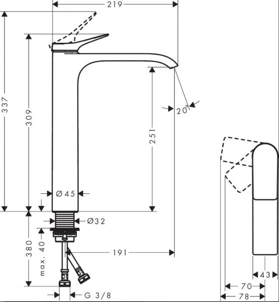 hansgrohe Vivenis 1-grebs håndvaskarmatur 250 m/CoolStart u/bundventil hansgrohe Vivenis 1-grebs håndvaskarmatur 250 m/CoolStart u/bundventil