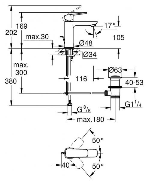 Grohe Cubeo M håndvaskarmatur m/løft-op bundventil - Krom Grohe Cubeo M håndvaskarmatur m/løft-op bundventil - Krom