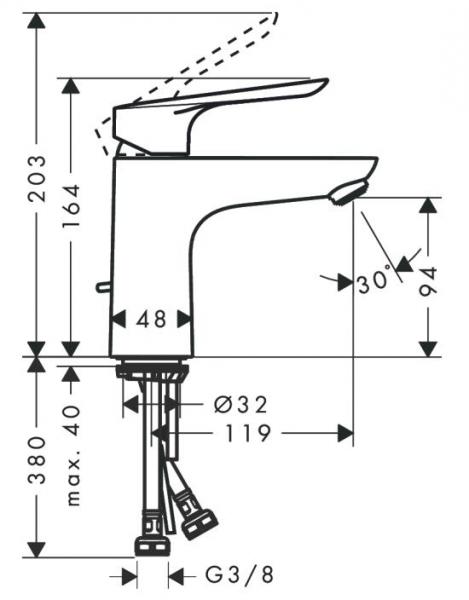 hansgrohe Logis E 100 h&aring;ndvaskarmatur m/l&oslash;ft-op bundventil - Krom