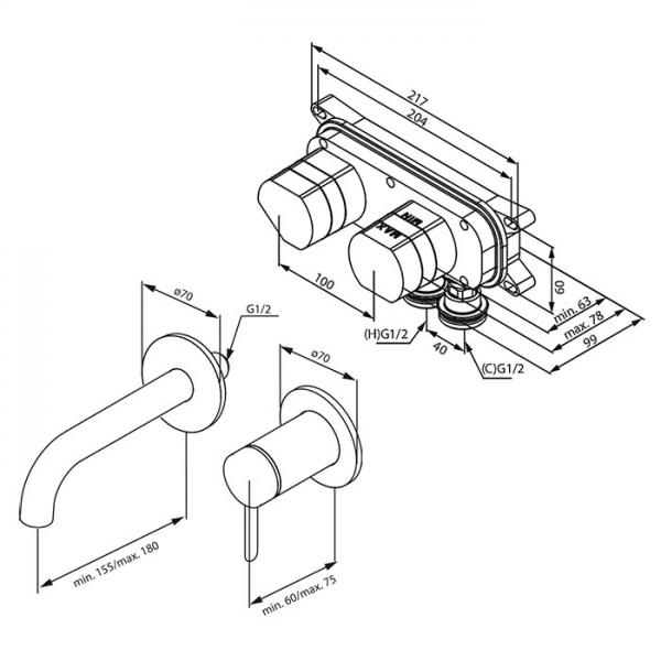 Damixa Iris komplet håndvaskarmatur til indbygning - Børstet kobber Damixa Iris komplet håndvaskarmatur til indbygning - Børstet kobber