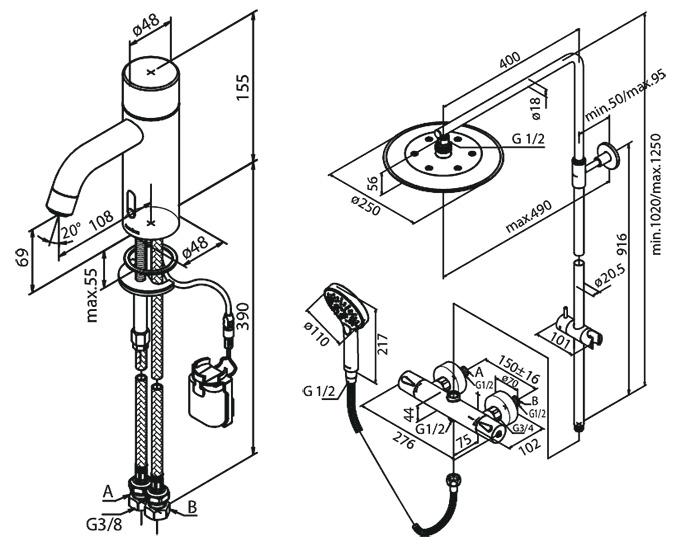Damixa Silhouet Touchless komplet pakke til bad m/hovedbruser - Mat sort